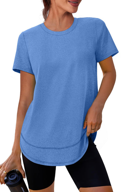 Summer Tops for Women 2026 Short Sleeve Workout Clothes Athletic Shirts Pilates Outfits Camisetas Deportivas para Mujer Blue L