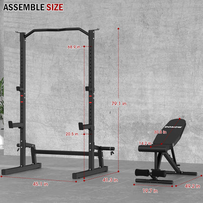 DONOW Olympic Weight Bench with Squat Rack Adjustable Workout Bench with Rack for Bench Press Sthrength Training (Black with Safety Catched)