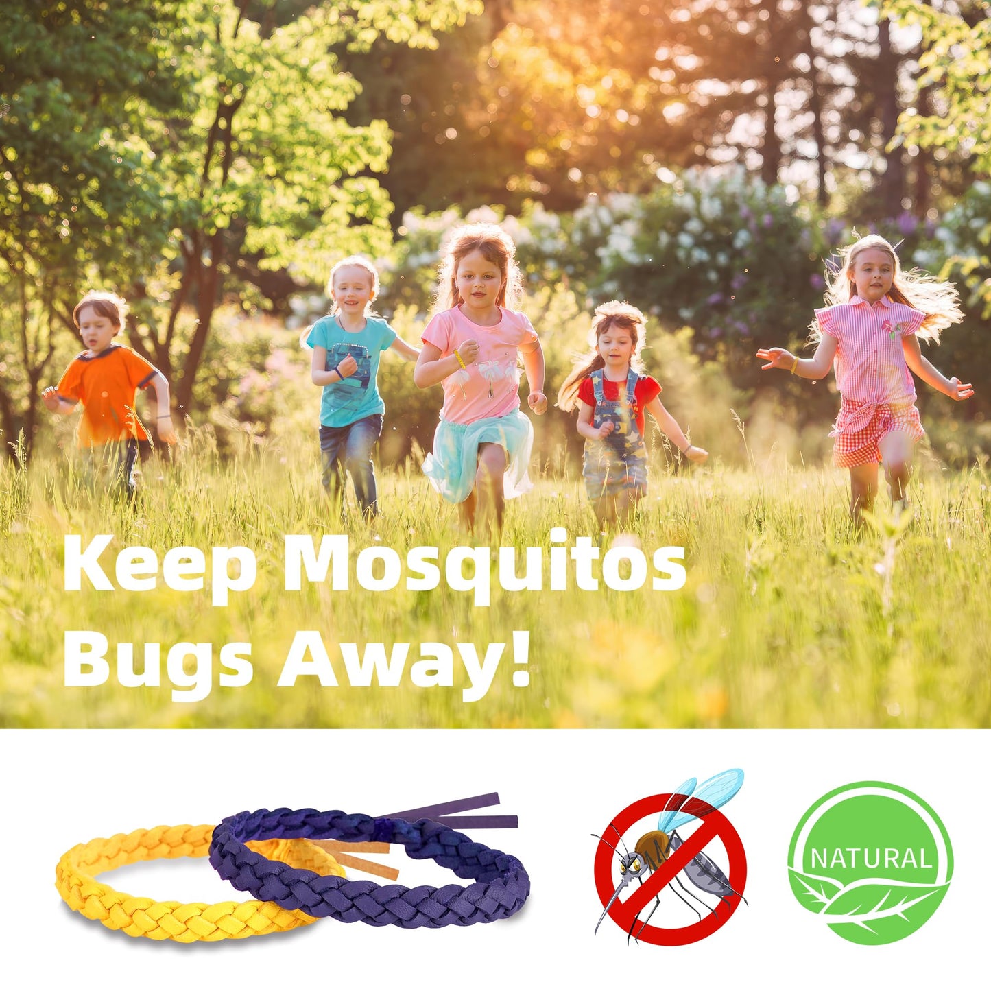 BuggyBands 24 Pack Mosquito Repellent Bracelets for Adults & Kids, DEET-Free, Individually Wrapped, Adjustable PU Leather Bug Repellent Wrist Bands