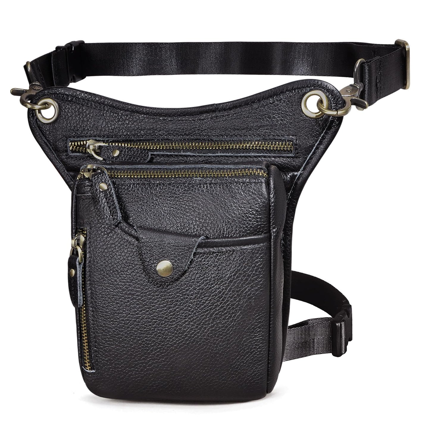 Le'aokuu Mens Genuine Leather Outdoor Sporting Hicking Waist Hip Pack Messenger Shoulder Drop Leg Thigh Bag Pouches For Women (211-5 01 Black)