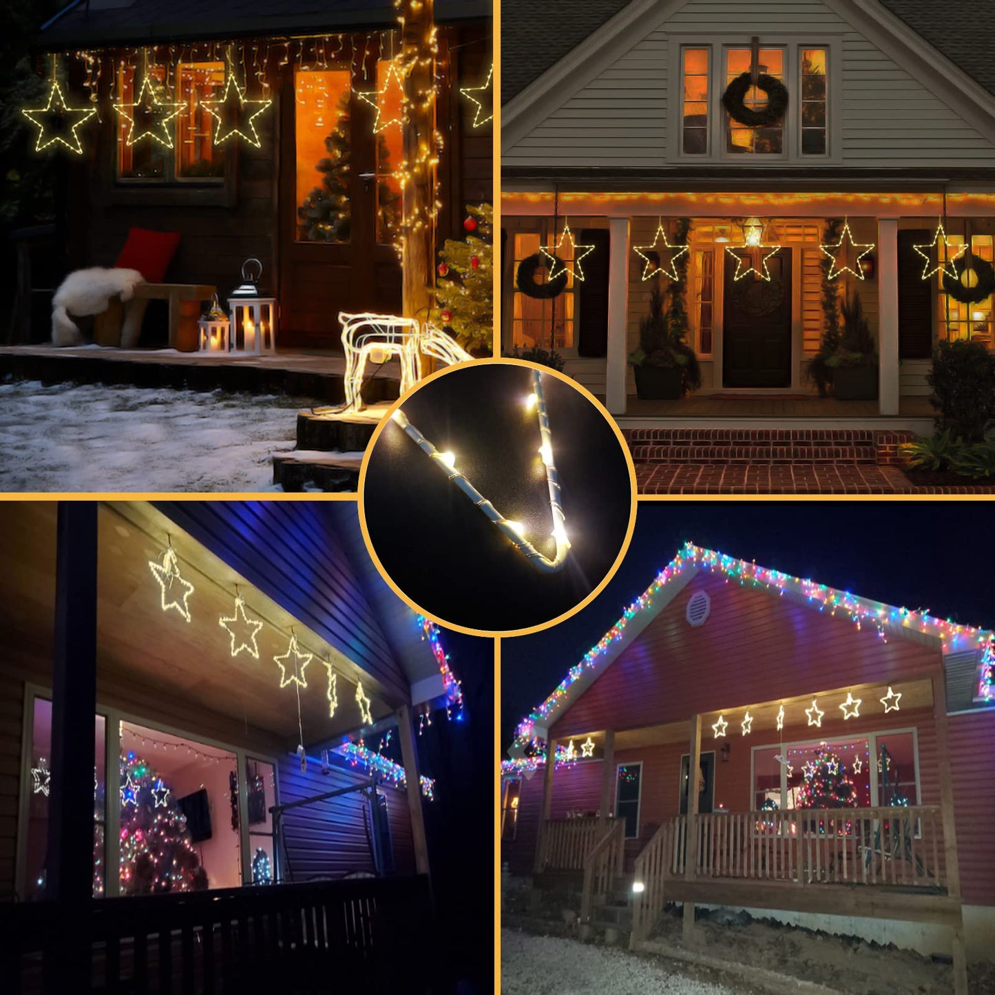 wominoy LED Christmas Window Star Decoration - 5 Pack 200 Hanging Star Lights Battery Operated 8 Modes with 5 Remote Controls for Indoor, Outdoor Christmas Window Decorations, Porch, Warm White