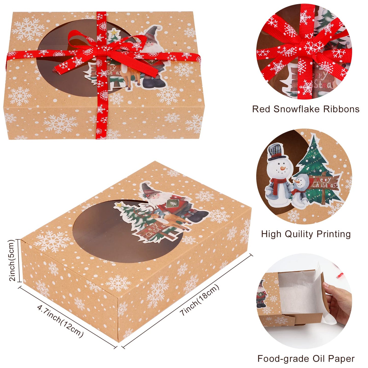 OurWarm 12 Pack Christmas Cookie Boxes for Gift Giving, Large Christmas Cookie Tins Holiday Bakery Treat Boxes with Window, Kraft Paper Food Packaging Containers for Xmas Party Supplies