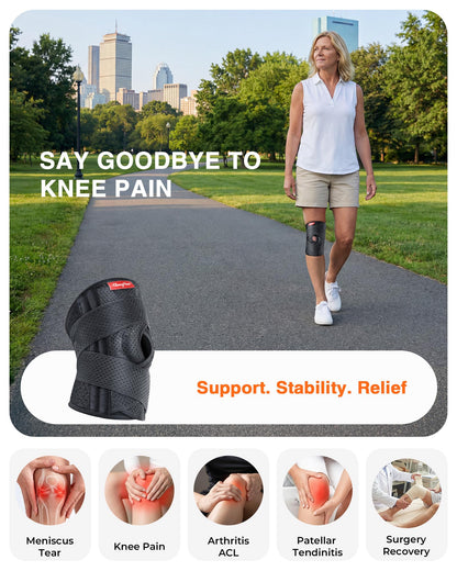 changenow Upgraded Medical-Grade Knee Brace for Women and Men,[Ultra Breathable & V-Straps] Knee Support with Side Stabilizers,for Meniscus Tear,Knee Pain,Arthritis,MCL,ACL Injuries-Knee Wrap(Large)