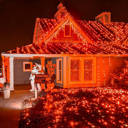 weillsnow 164FT 500 LED Orange Halloween Lights, 8 Modes Waterproof Plug in String Lights for Halloween Indoor Outdoor Yard Party Wedding Garden Home Decorations (Orange)