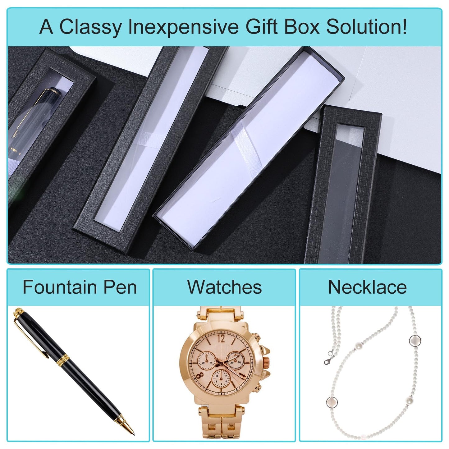 HOFURME 12 Pieces Empty Pen Gift Box Black Cardboard Case with Clear Window for Jewelry Pencil Ballpoint Fountain Pen Display for Christmas Gift Packing Business Birthday Souvenir Office Supplies