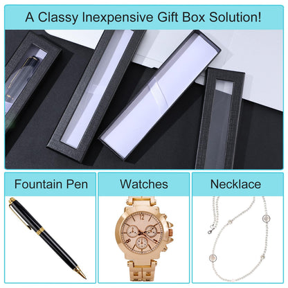 HOFURME 12 Pieces Empty Pen Gift Box Black Cardboard Case with Clear Window for Jewelry Pencil Ballpoint Fountain Pen Display for Christmas Gift Packing Business Birthday Souvenir Office Supplies