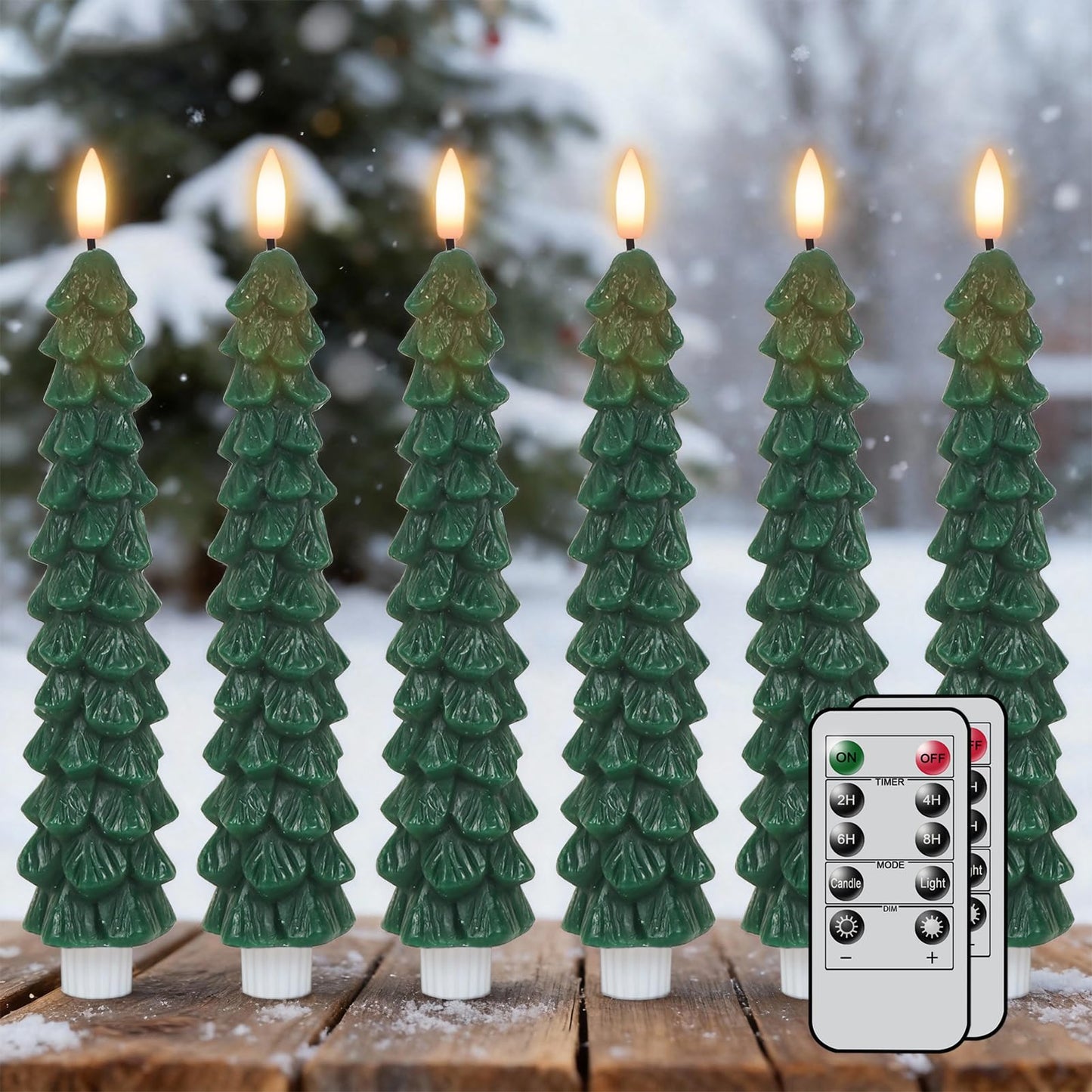 KunSwenn Flameless Christmas Tree Candles, Christmas Tree Taper Candles Battery Operated with 2 Remote, Set of 6 Real Wax 9.8 Inch LED Tree Candlesticks for Home Xmas Holiday Winter Decor