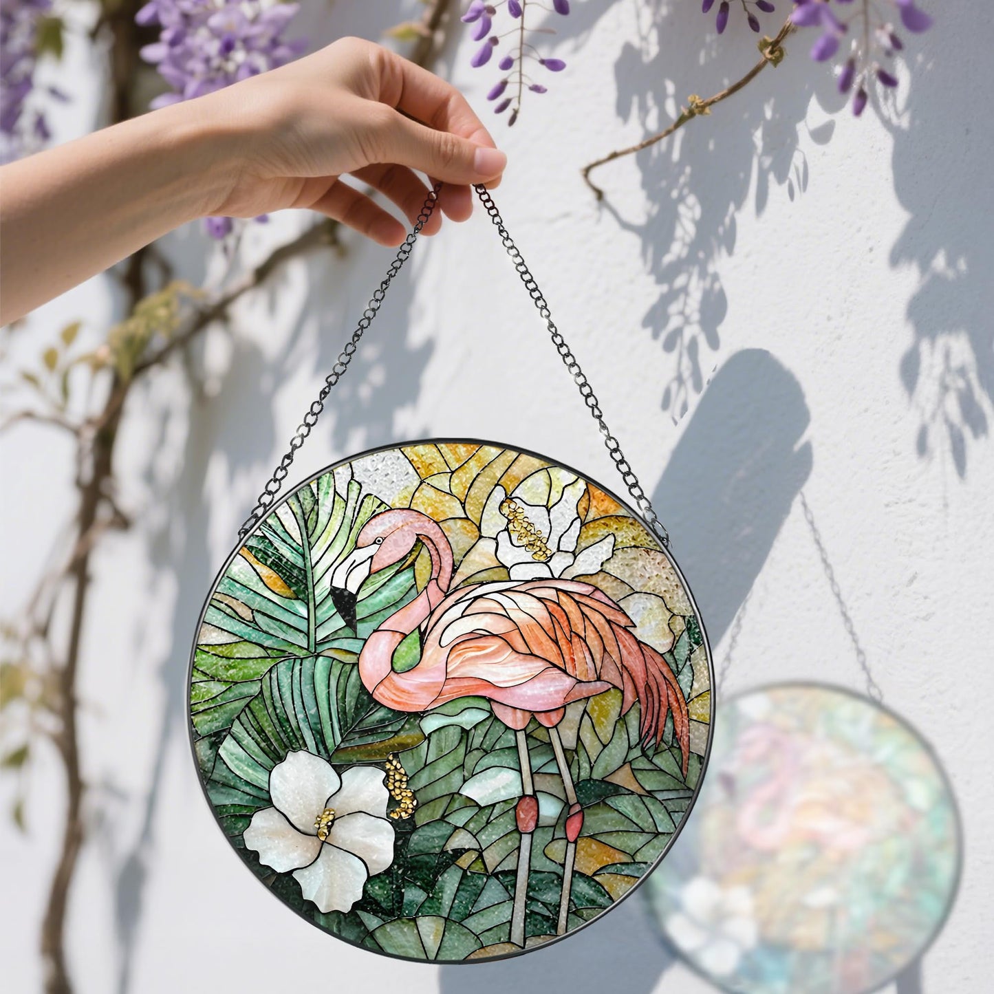 DOUHASU 8″ Stained Glass Window Hanging Ornament, Flamingo Stained Glass Suncatcher Ornament, Sun-Catcher Window Decor | Housewarming & Birthday Gifts, Festival Gift | Gifts for Flamingo Lovers