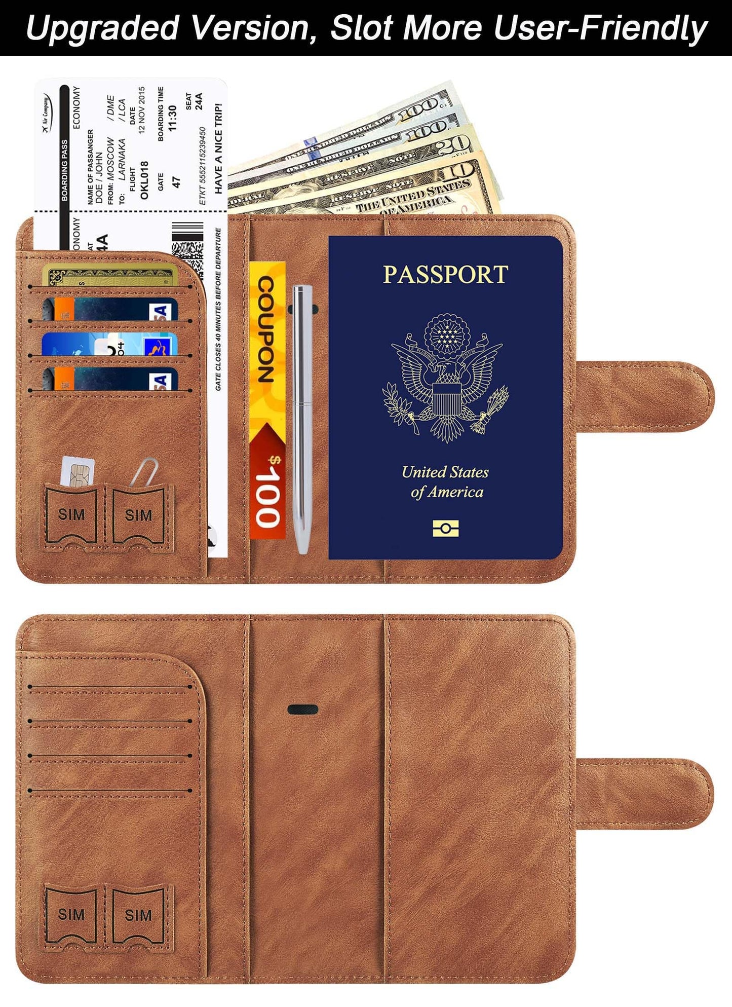 Passport Holder Cover Wallet Travel Essentials Leather Rfid Blocking Case Vacation Luggage Must Haves Travel Accessories for Men Women (120#Brown)