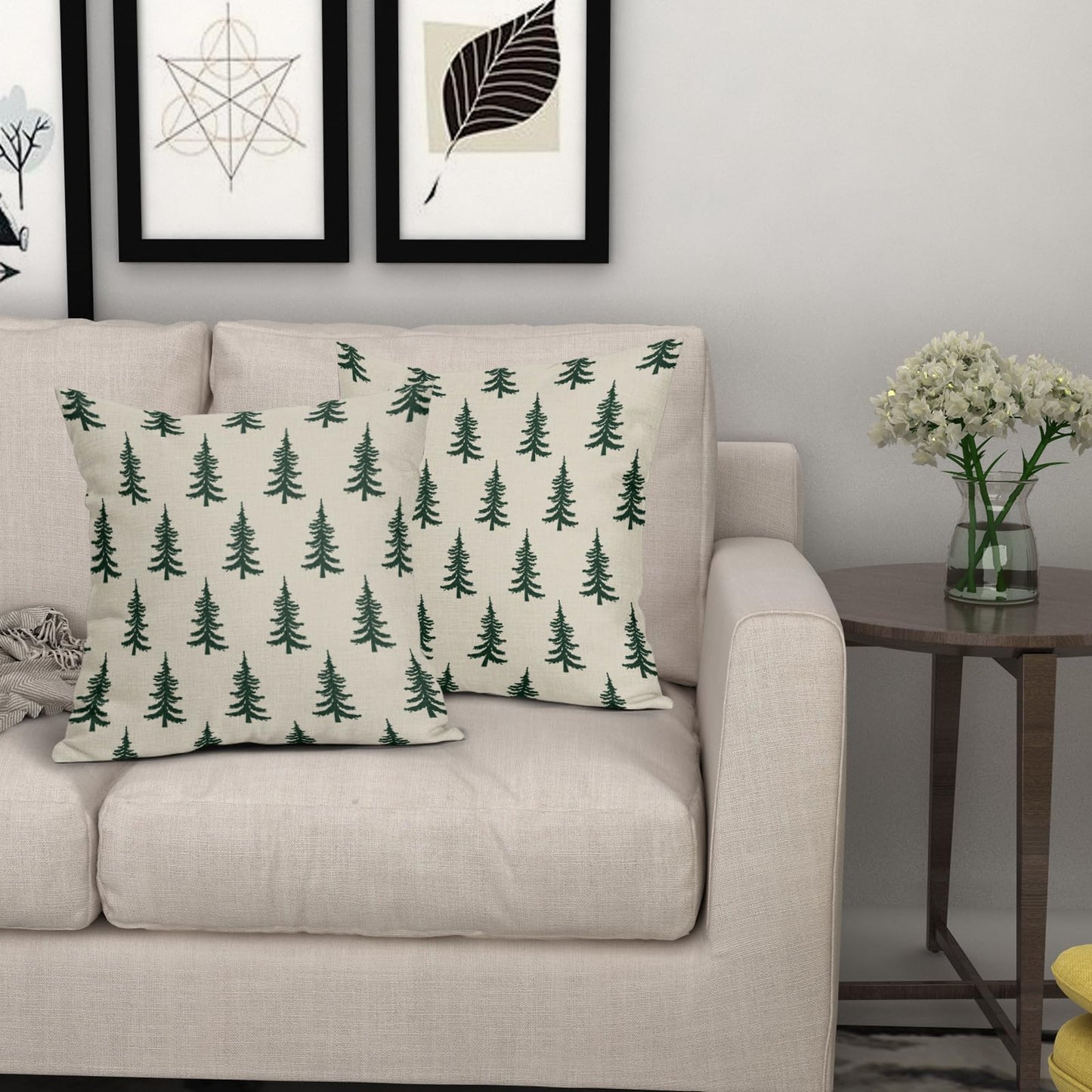 Christmas Tree Pillow Covers 20x20 Set of 2 Dark Forest Green Xmas Tree Rustic Style Winter Decorative Outdoor Pillowcases Farmhouse Holiday Decorations Throw Cushion Case Decor for Couch Sofa Bed