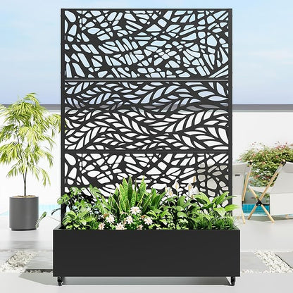 Casaphoria Metal Raised Garden Bed with Trellis and Wheels, 72"x 47"x 16" Planter Box for Climbing Plants, Vegetables & Vines, Features Drainage Holes and Privacy Screen,Black(Black-Spring&Net)