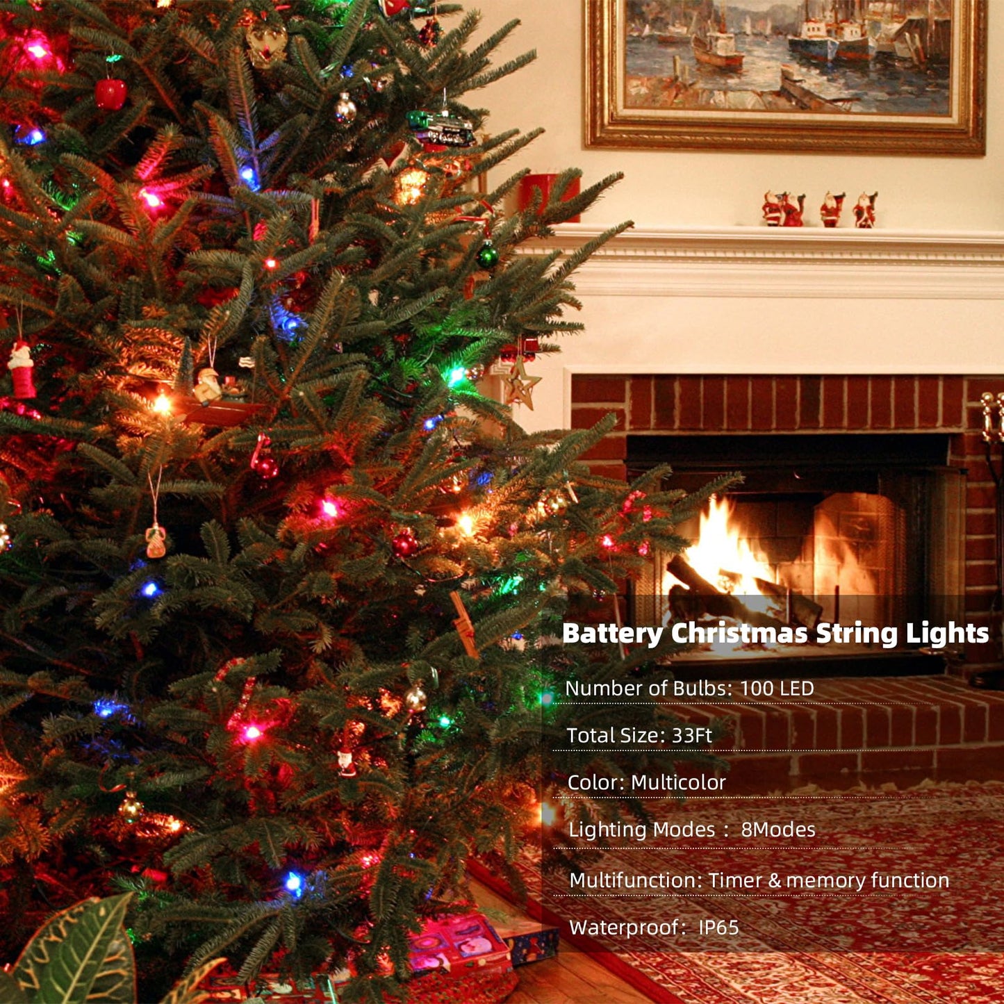 Green Convenience Christmas Lights 33ft 100LED Battery Operated String Lights with USB or Battery Powered Waterproof for Indoor Outdoor Holiday Party Wedding Christmas Decoration
