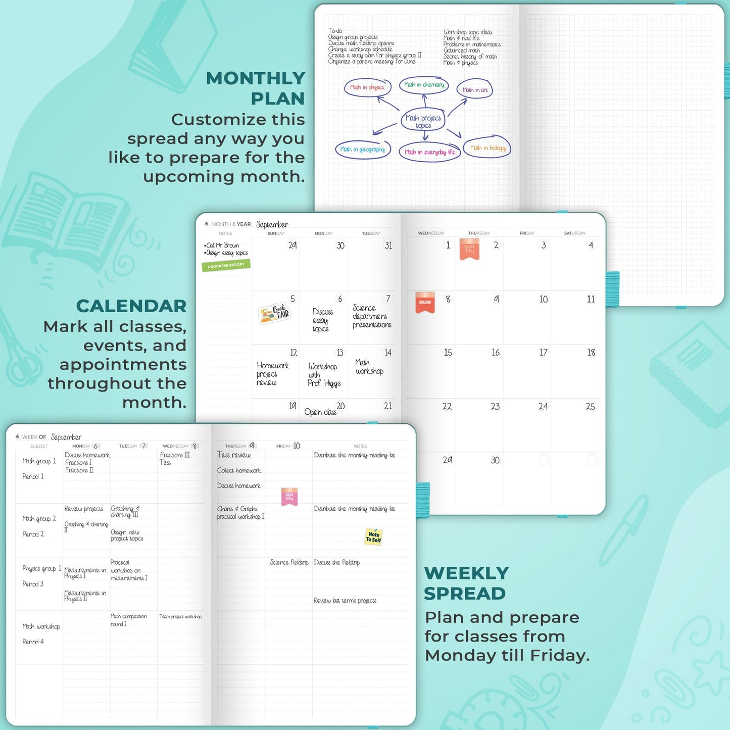 Clever Fox Teacher Planner – School Year Planner with Calendars & Lesson Plans – Book for Classroom & Homeschool Organization, A4 (Turquoise)