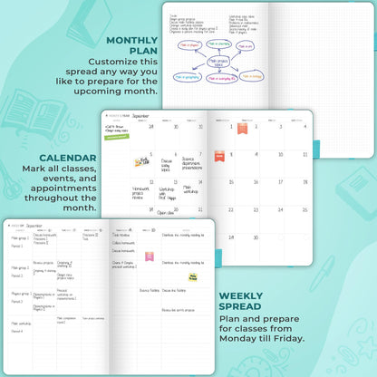Clever Fox Teacher Planner – School Year Planner with Calendars & Lesson Plans – Book for Classroom & Homeschool Organization, A4 (Turquoise)