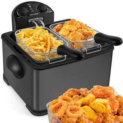 Secura 1700-Watt Stainless-Steel Triple Basket Electric Deep Fryer with Timer Free Extra Odor Filter, 4L/17-Cup, Red