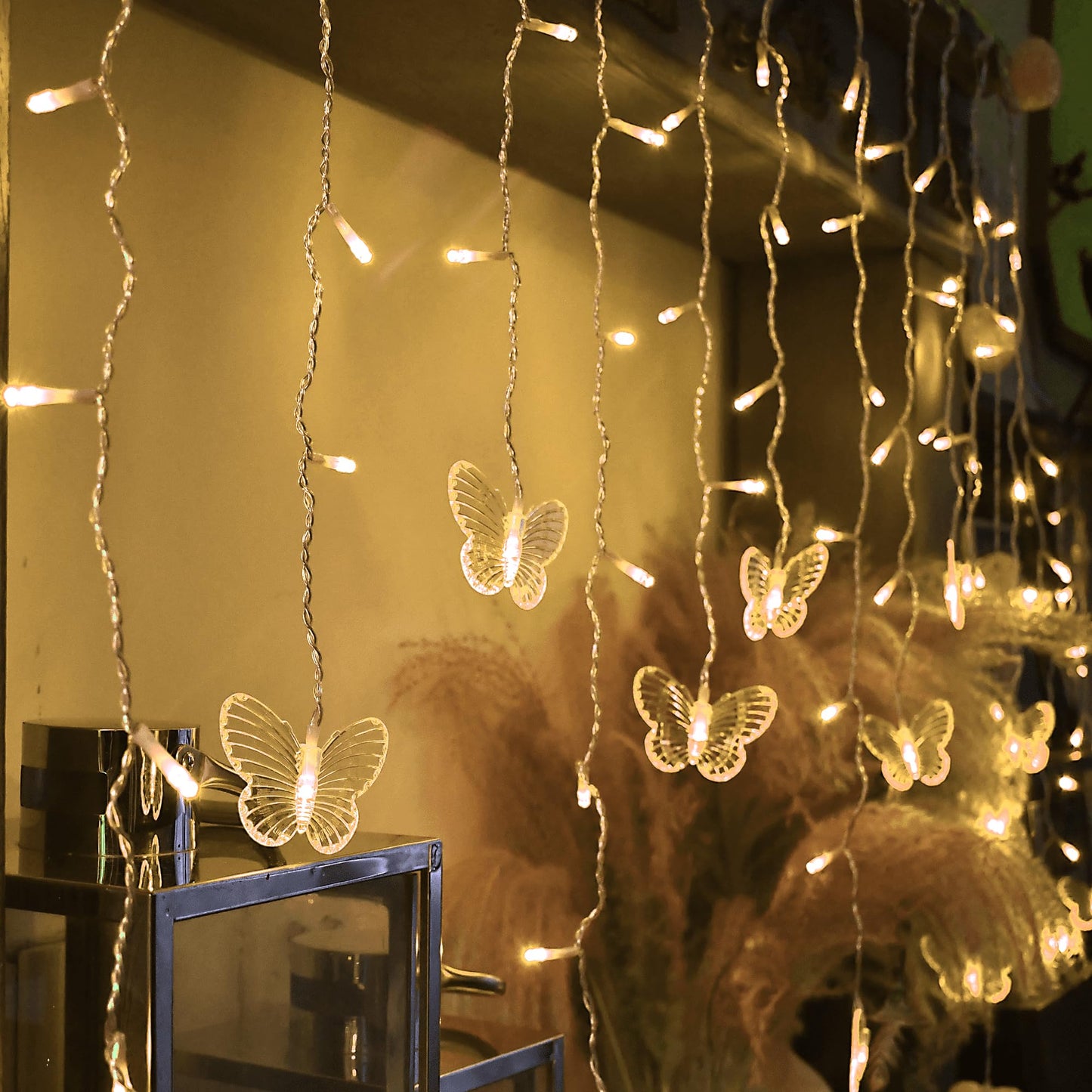 YOLIGHT Butterfly Curtain Lights 13ft 96 LED Fairy Light 8 Modes String Lights with Remote, Butterfly Hanging Decoration for Girls Room Bedroom Wall Ceiling Party Wedding Christmas (Warm White)
