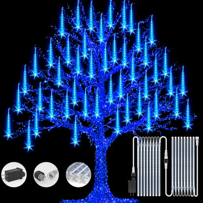 FYYZY Christmas Lights Meteor Shower Rain Light Falling Rain Lights with 16 Tubes 384 LEDs Waterproof Icicle Snow Fall String Lights for Party Tree Home Patio Outdoor Decoration(16 Tubes,Blue)