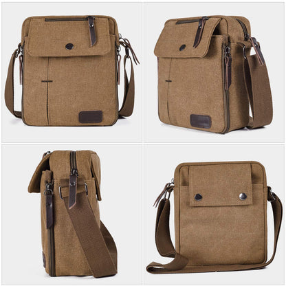 dealcase Canvas Small Messenger Bag for Men Women, Casual Shoulder Bag Chest Bag Travel Carry Bag Multi-pocket Purse