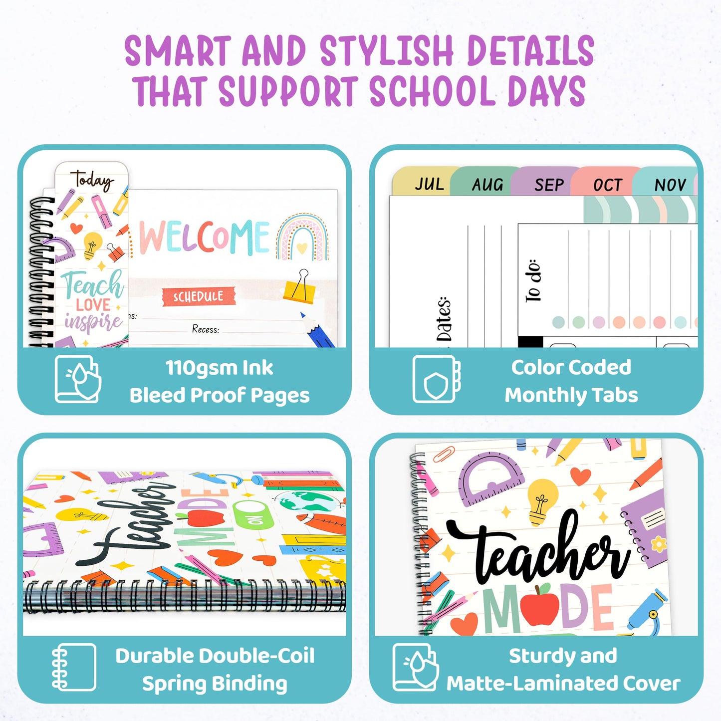 Decorably 12 Months Weekly and Monthly Undated Teacher Planner, 8.5x11inch Spring-Bound Teacher Lesson Planner with Contacts and Schedule Page, Communication Logs, and Classroom Planning