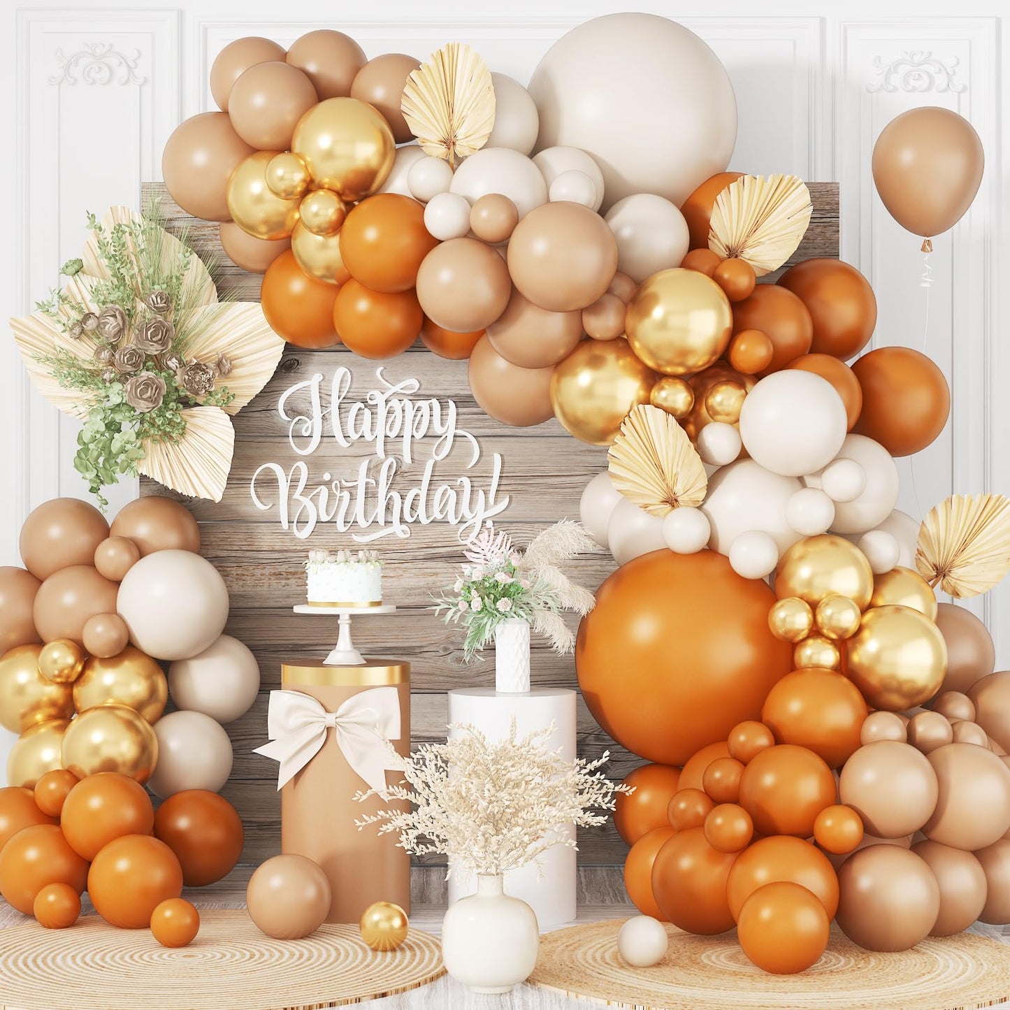 Fall Balloon Arch Kit, 108 Pcs Burnt Orange Balloons Garland Kit with Terracotta Ivory White Apricot Latex Balloon Metallic Gold for Kids Boho Baby Shower Birthday Wedding Celebration Party Decoration