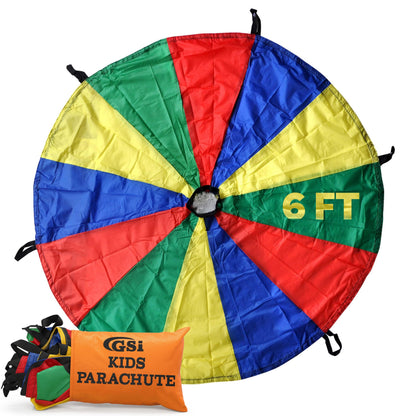 GSi Kids Play Parachute Rainbow Parachute Toy Tent Game for Kids Gymnastics Cooperative Play and Outdoor Playground Activities (6 Feet)