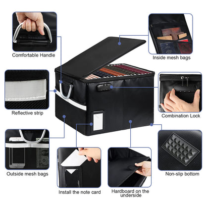 TOMKID Fireproof Document Box, Fireproof File Box with Lids, Important Document Organizer Box with Lock, Portable File Folder Organizer with Handle
