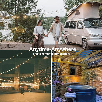 25Ft LED Outdoor String Lights Waterproof, Commercial Grade Patio String Lights with 27 G40 Warm White Bulbs, Hanging Outdoor Light for Backyard Wedding Garden Party Christmas Decorations-Black