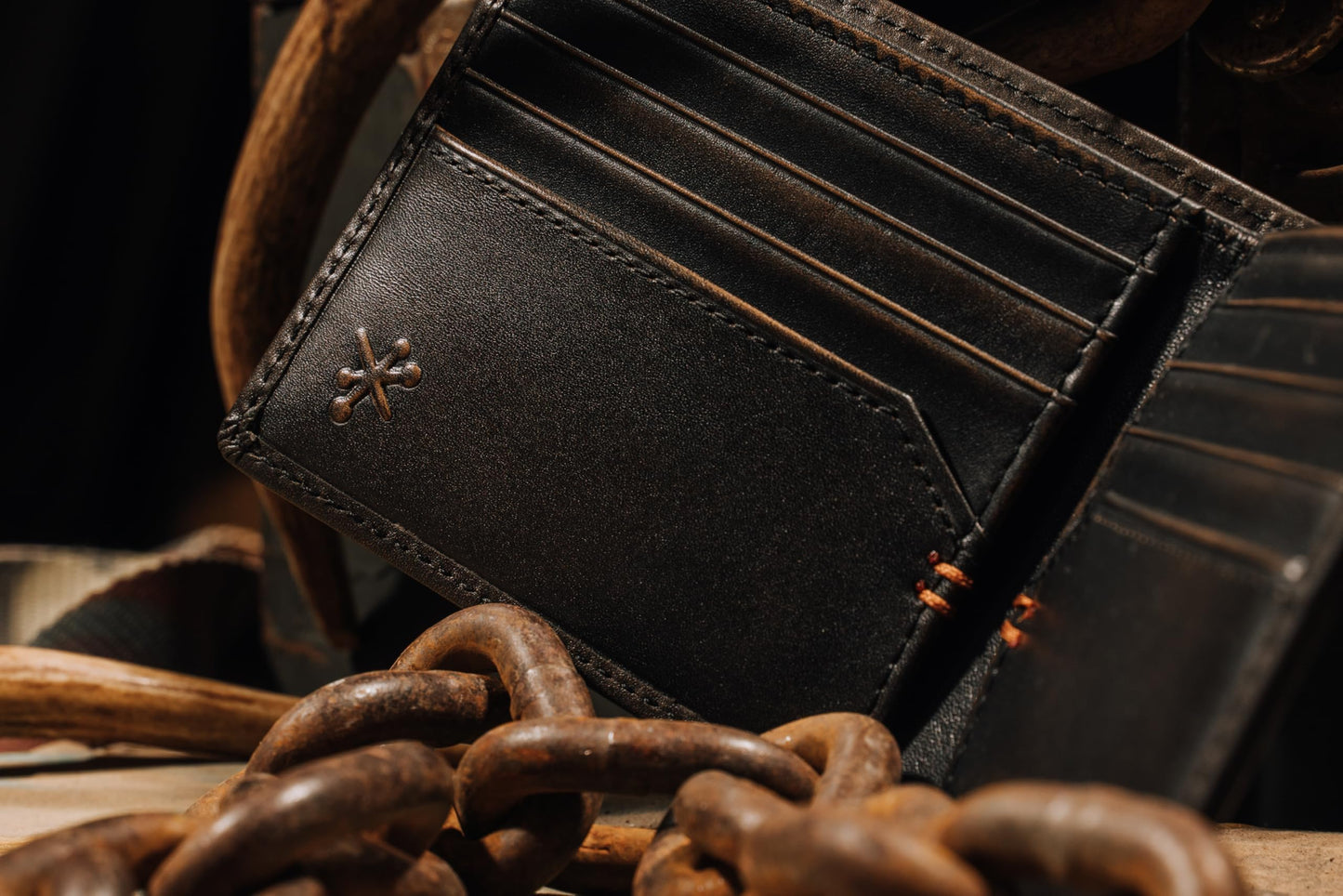 House of Jack Co. Deer Men's Classic Bifold Wallet, Full Grain Leather Hunting Wallet, 8 Card Slots, Camo Lining, Embossed Whitetail Deer, Hunter Gift for Men, Black