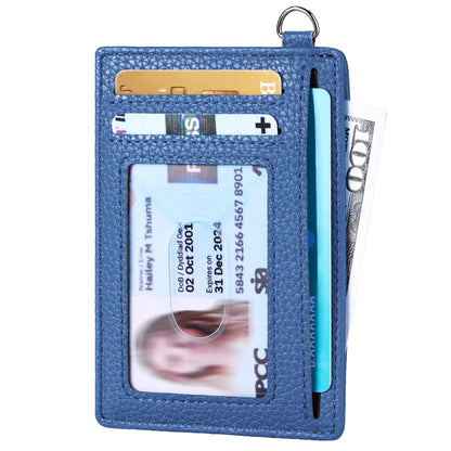 Mayski Slim Wallet, Credit Card Holder for Women, Minimalist Front Pocket RFID Blocking Card Cases, Small Wallet Women Men(Litchi Ocean Blue)