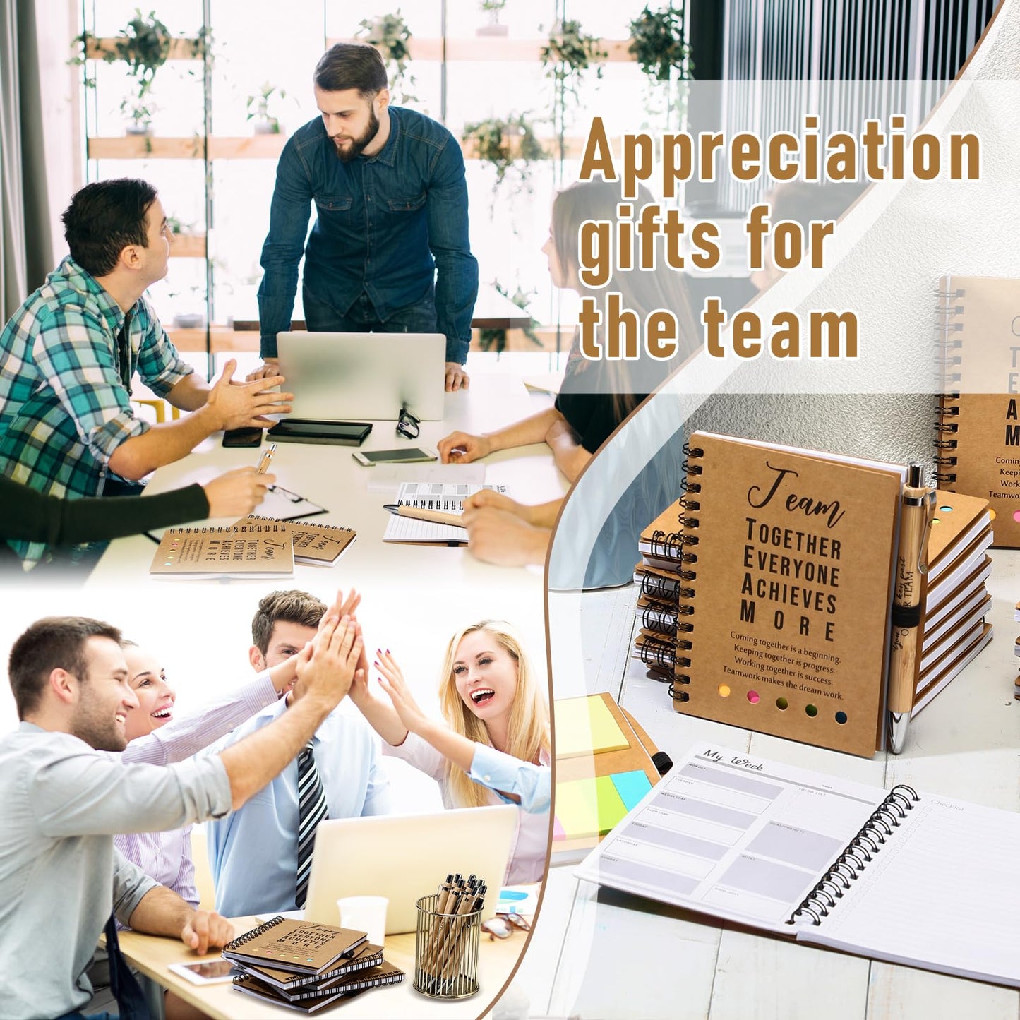 Moinchore 10 Sets Teacher Appreciation Gifts Thank You Gifts Inspirational Spiral Notebooks with Sticky Notepad and Bamboo Pen Nurse Week Gift for Team Nurse Coworker Graduation (Team Together)