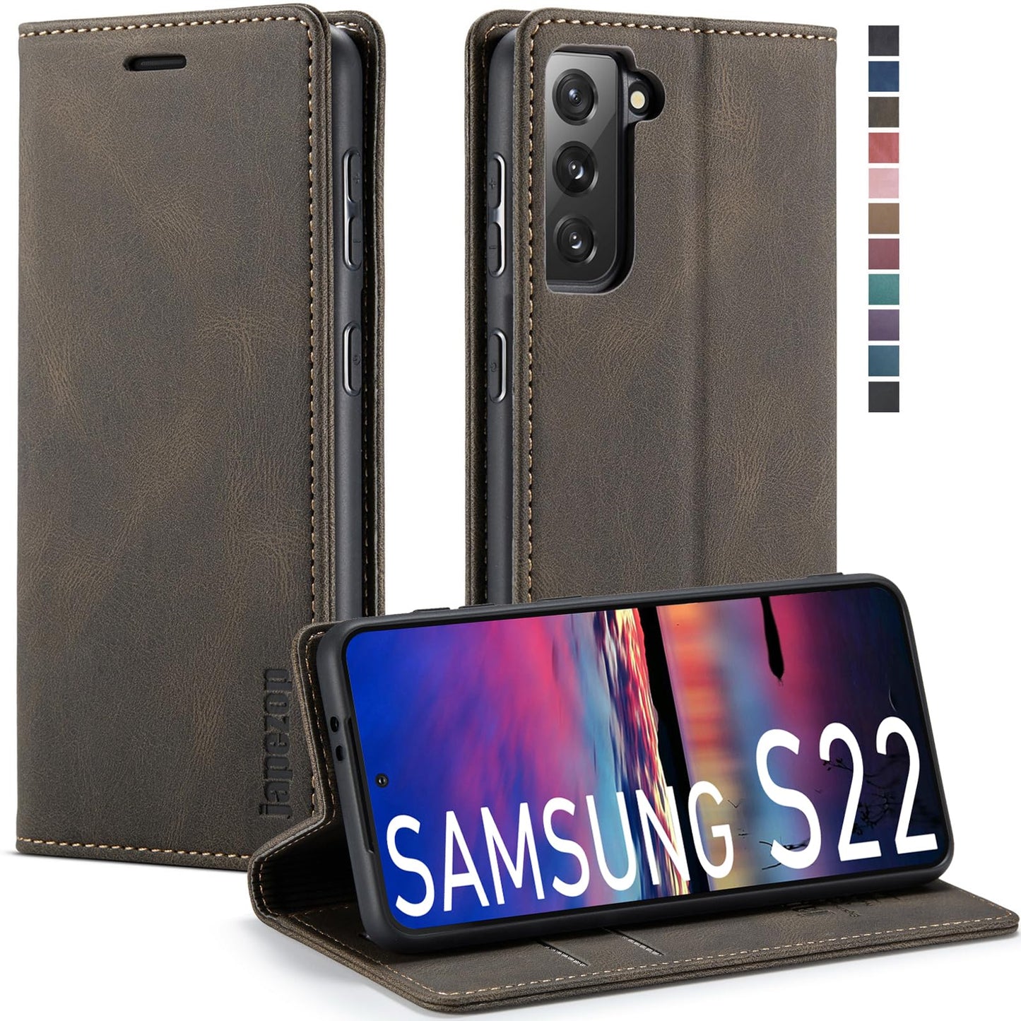 Samsung Galaxy S22 5G Wallet Case with RFID Blocking Card Holder Kickstand Magnetic,Leather Flip Case Wallet for Galaxy S22 5G 6.1 Inch(Coffee)