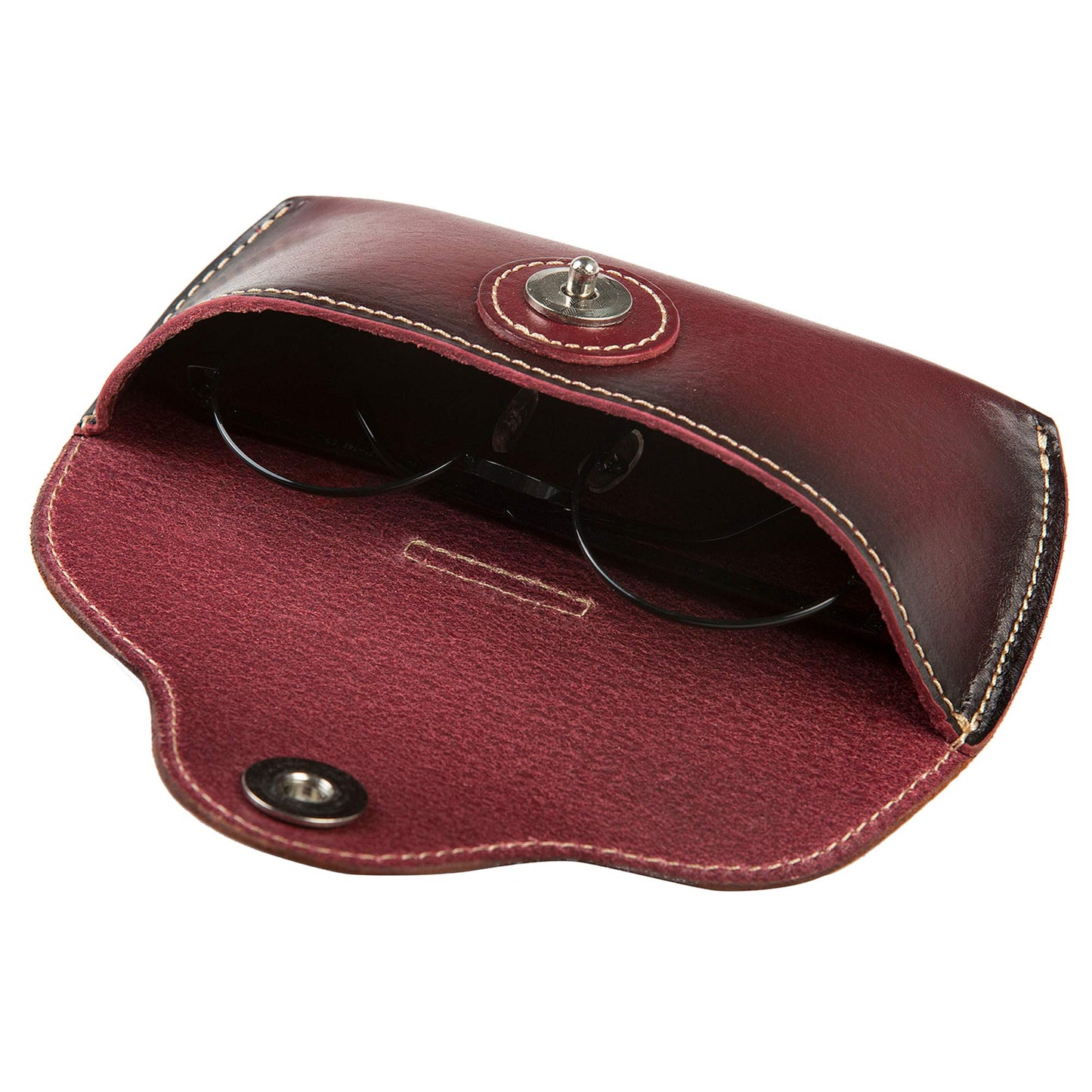 ZLYC Unisex Semi Hard Genuine Leather Eyeglass Case With Belt Loop for Prescription Eyeglasses & Standard Sized Sunglasses (Dark Red)