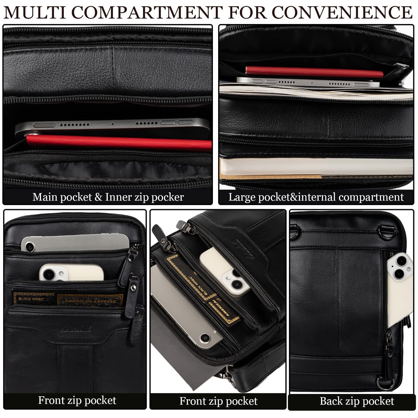 Ariscobull Leather Messenger Bag for Men, Small Leather Sling Shoulder Bag Messenger Pack for Men, Man Purse