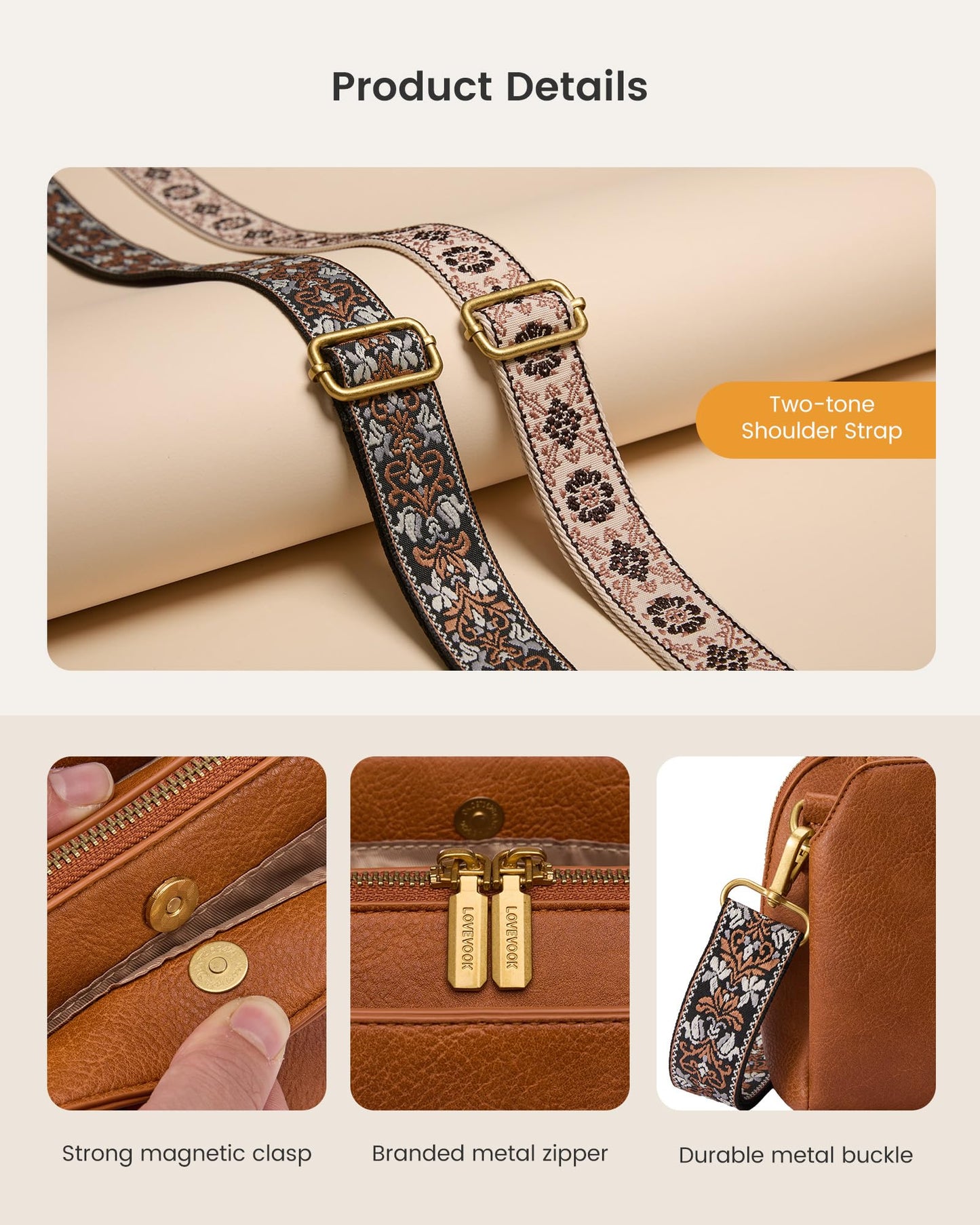 LOVEVOOK Crossbody Bags for Women with 2Pcs Adjustable Strap, Leather Small Purses with RFID Blocking Slots, Shoulder Handbag