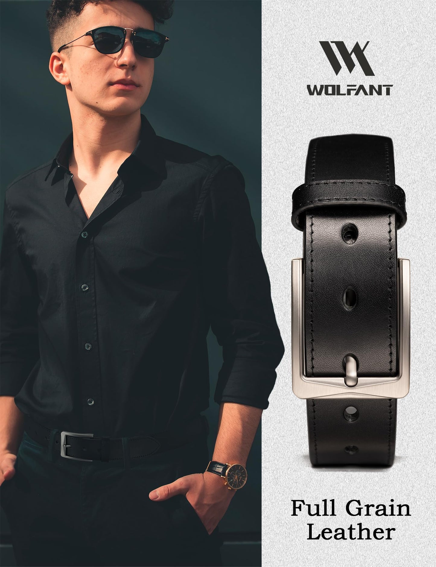 WOLFANT Men's 35mm Dress Casual Belt in Gift Box,100% Italian Full Grain Real Solid Leather