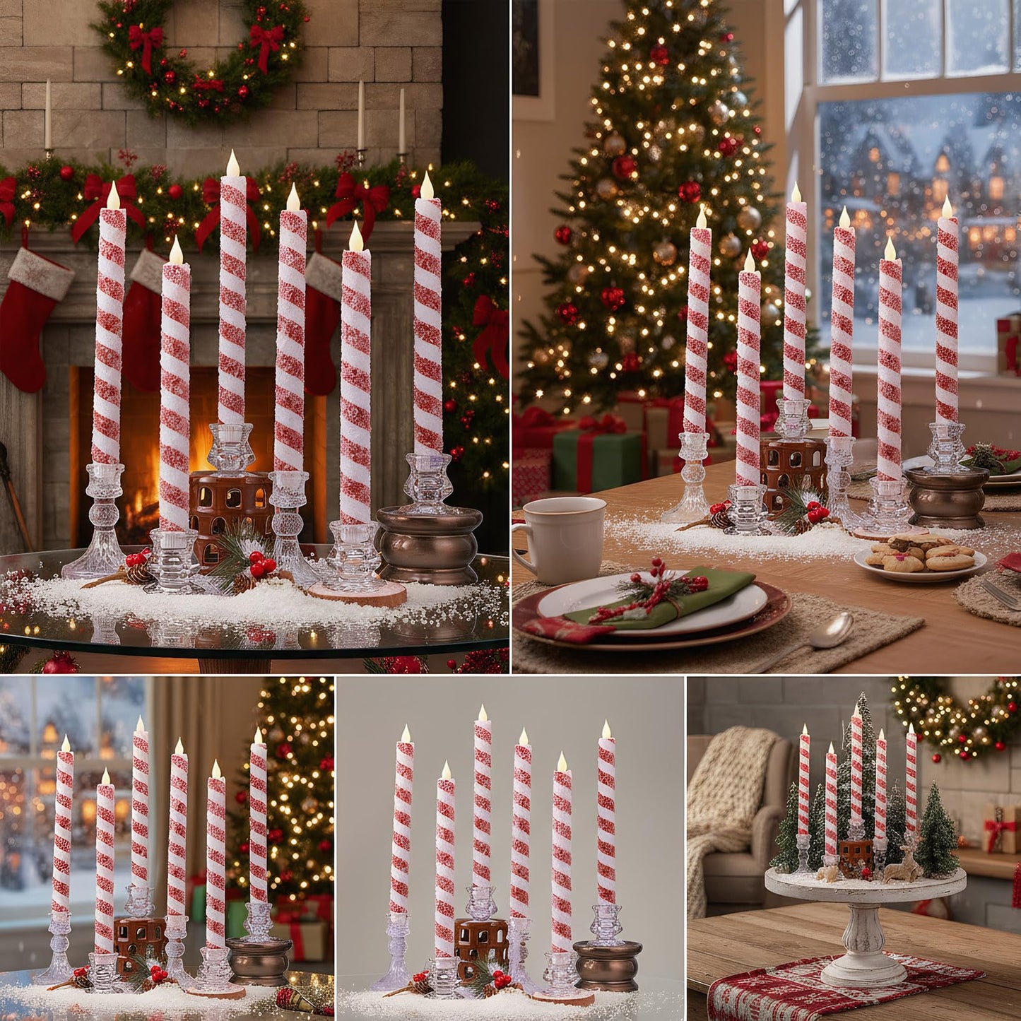 IUJOCQL 6 Pcs 10.6 Inch Christmas Flameless Taper Candles, Candy Cane Red & White Stripes Flickering LED Candles Battery Operated for Xmas Centerpiece, Holiday Party, Wedding, Home Decoration
