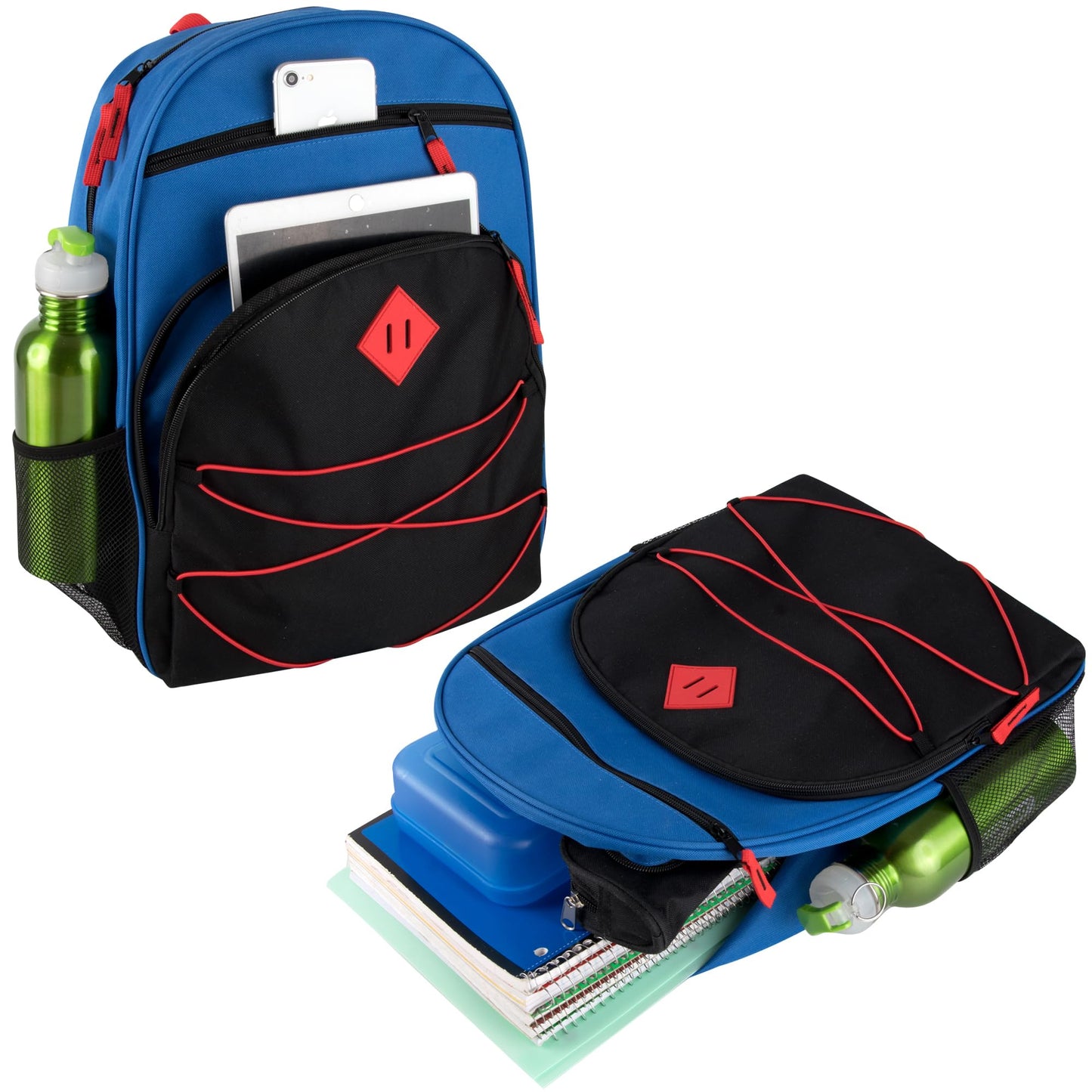Trail maker Kids Backpacks with School Supplies for Boys, Girls | 20 Piece Back to School Supplies Set with 17" Bungee Backpack (Blue & Black)