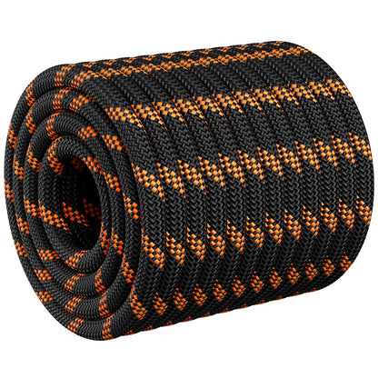 X XBEN Braided Polyester Arborist Rope 1/2 inch X 120ft, 48 Strands, 12 inner core,5174 LBS Breaking Strength Outdoor Ropes, Arborist Rigging Code for Rock Hiking Camping Swing Tree,Black Rescue,Black