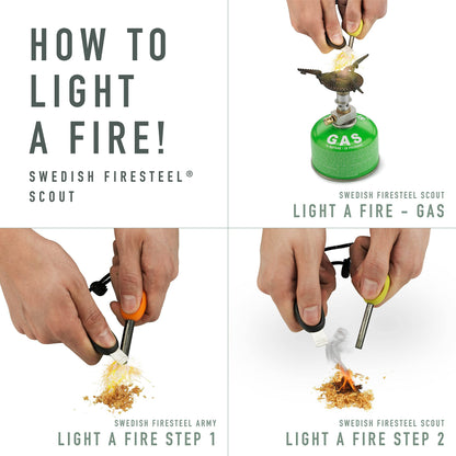 Light My Fire Fire Steel Scout - Magnesium Fire Starter Kit, 3000 Strikes, Waterproof, Bushcraft Gear, Emergency Survival Tool with Whistle & Cord