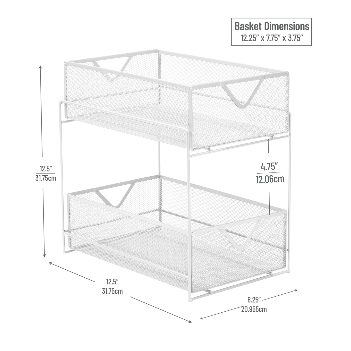 Mind Reader Accessory Organizer, Supply Storage, Makeup, Crafts, Office, Kitchen, Metal Mesh, 8.25"L x 12.5"W x 12.5"H, White