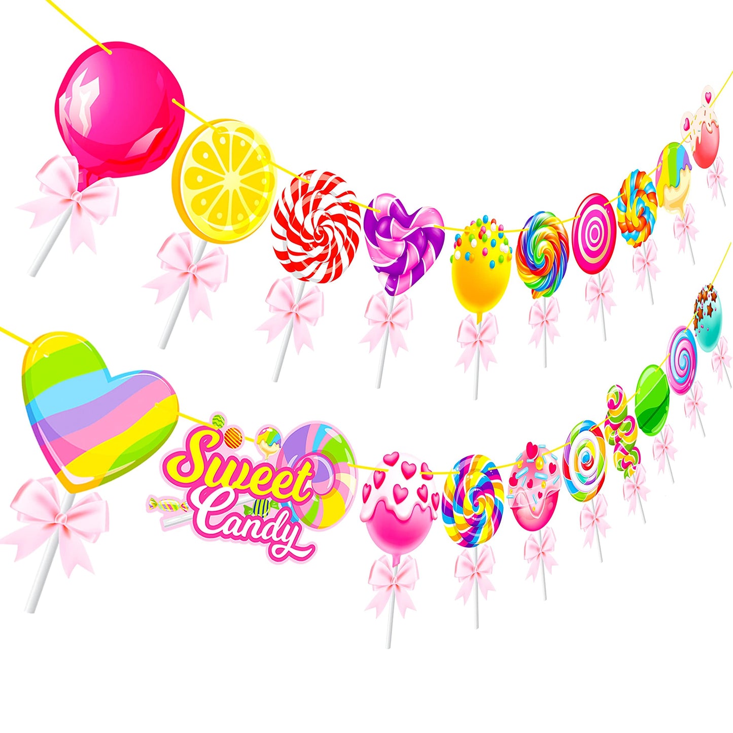 Candy Party Banners 2Pcs Candy Birthday Party Cutout Banners Lollipop Party Decorations for Candyland Baby Shower Supplies