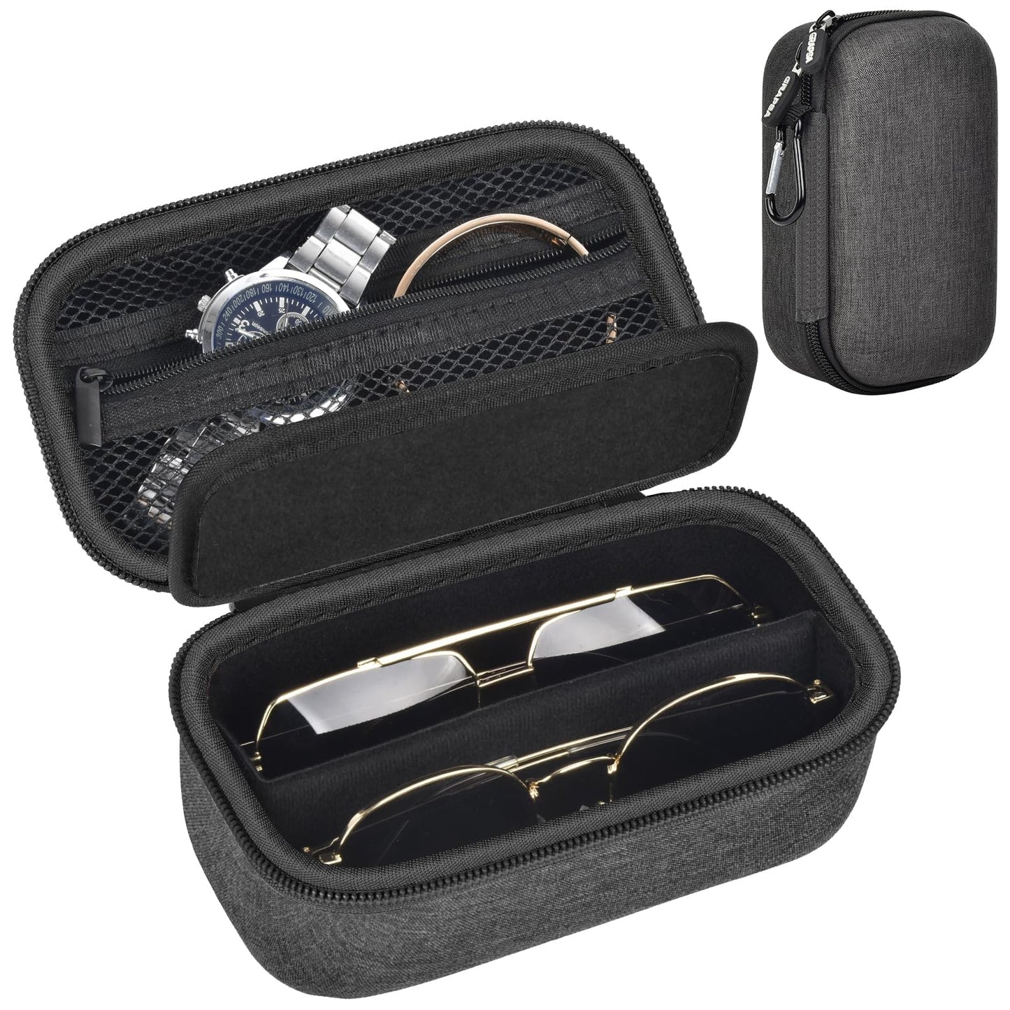 Travel Sunglass Organizer Case for Sojos/for Goodr/for Quay Polarized Sunglasses Men Women,2 Pairs Trendy Glasses Storage Box for Retro Oval/Rectangle Aviator Shady Rays Sun Glasses(Bag Only)-Black,XS