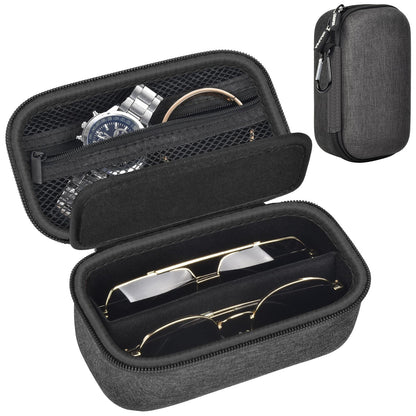 Travel Sunglass Organizer Case for Sojos/for Goodr/for Quay Polarized Sunglasses Men Women,2 Pairs Trendy Glasses Storage Box for Retro Oval/Rectangle Aviator Shady Rays Sun Glasses(Bag Only)-Black,XS
