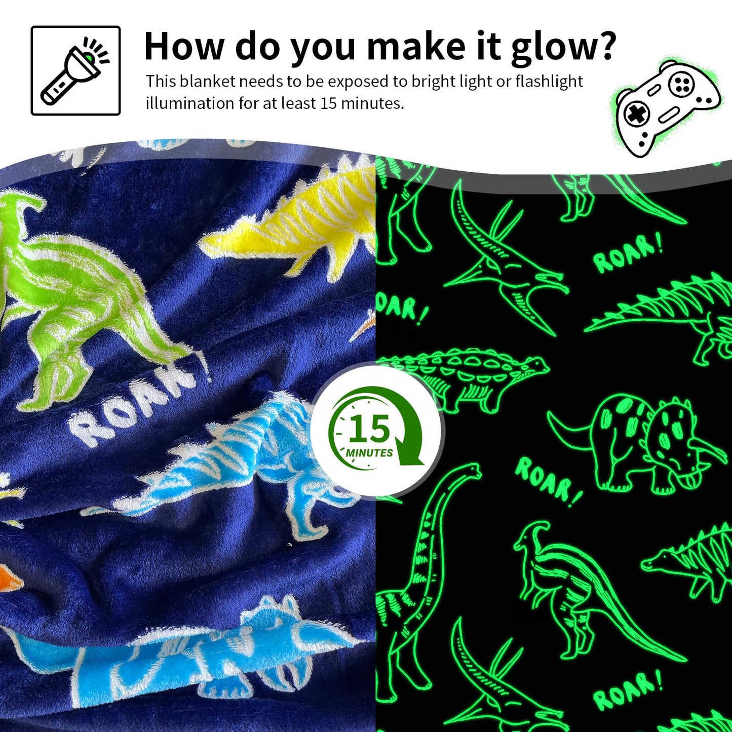 TEHALK Dinosaur Glow in The Dark Blanket for Boys/Girls/Toddler/Baby, Dinosaur Toys for Boy Age 3-12, Cute Funny Kids Throw Blanket for Birthday/Gifts 40"x 60"