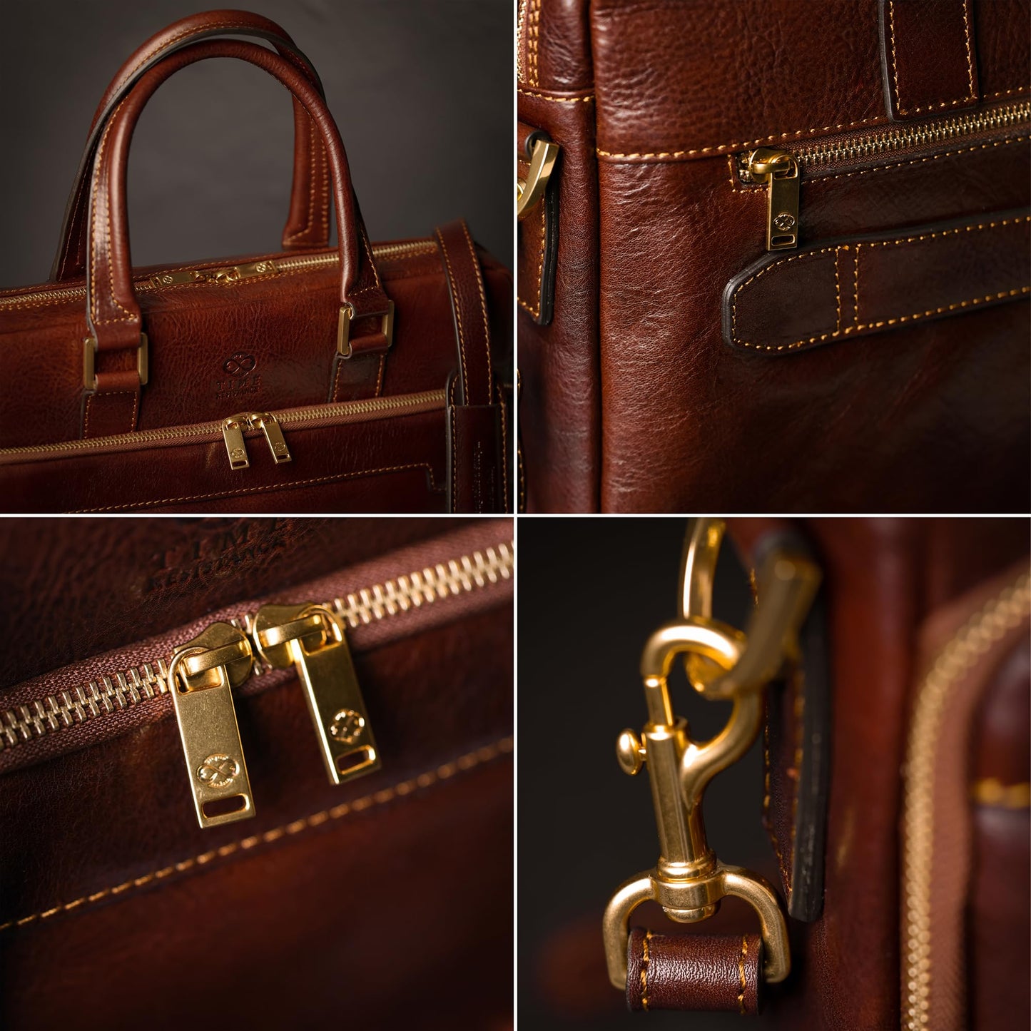 Time Resistance Leather Briefcase - Italian Handmade Leather Laptop Bag - Work Bag for Men and Women - Computer Briefcase