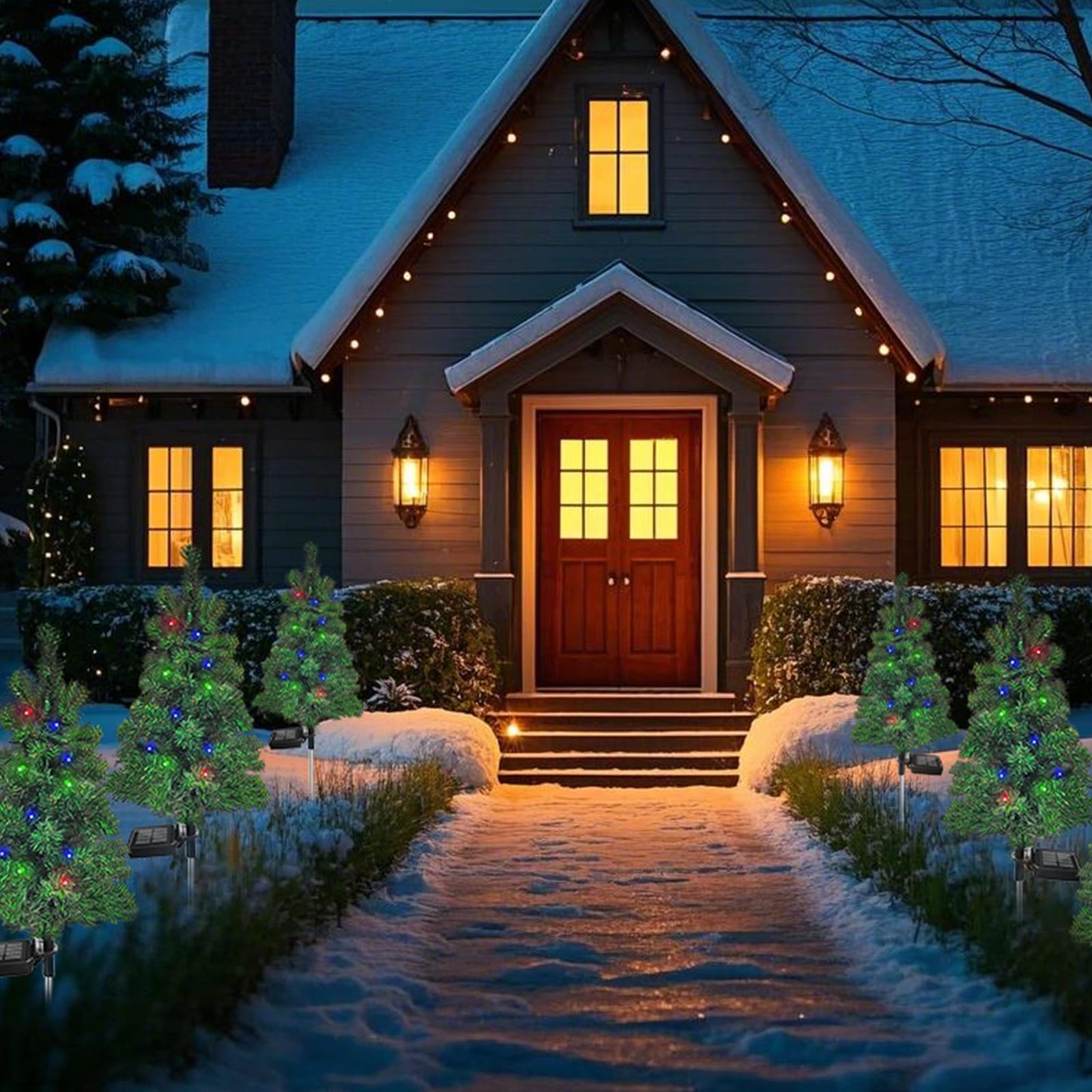 Solar Christmas Tree Garden Stake Lights Outdoor Waterproof Pathway Lights Xmas Tree Light for Lawn Patio Yard Front Porch Christmas Decor 2pcs