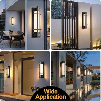 ALVIME 15 inch Large Outdoor Wall Sconce, Exterior Lighting Fixtures, Waterproof Modern Outdoor Wall Light, Black Outside Sconce Lights for House, Entryway, Patio, Garage, E26 Base&Etched Opal Glass
