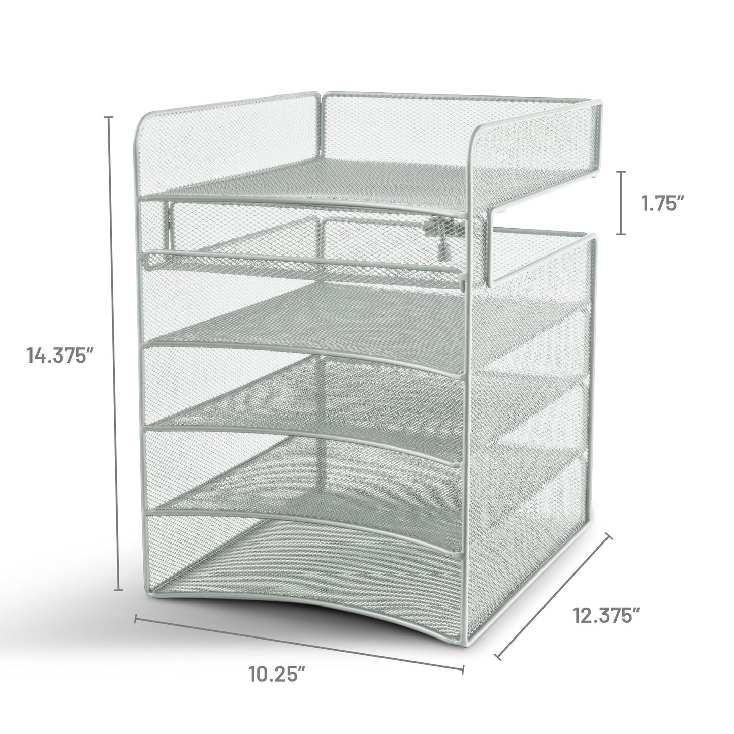 Safco Onyx Hanging Desktop Organizer with 5 Horizontal Trays, Under-Desk Storage. Fits Tables 1.75" Thick and Under, Silver