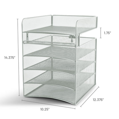 Safco Onyx Hanging Desktop Organizer with 5 Horizontal Trays, Under-Desk Storage. Fits Tables 1.75" Thick and Under, Silver