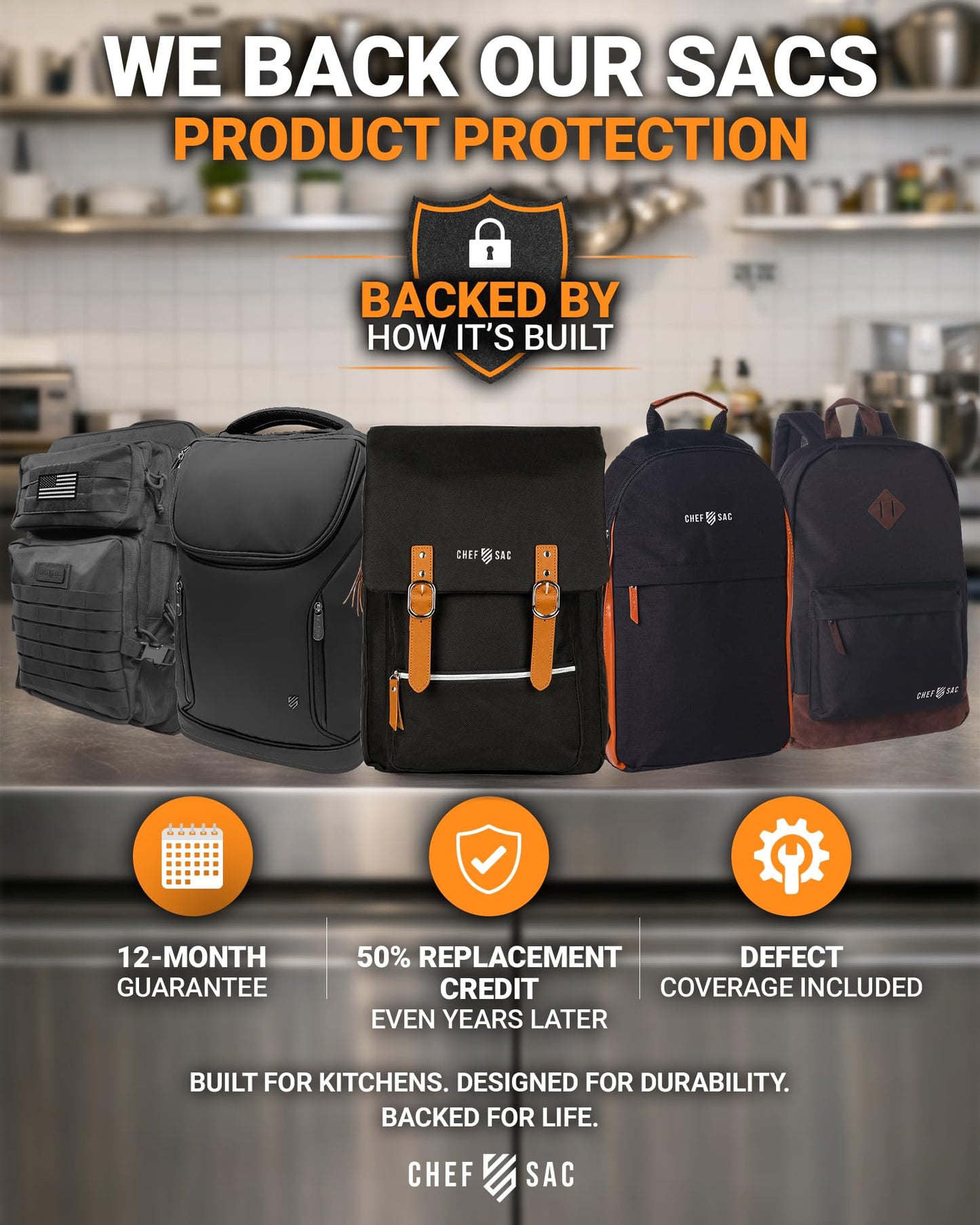 Chef Knife Backpack TRAVELLER - Patented Knife Retention Panels with Hook-and-Loop, Water Resistant 900D Polyester Canvas, YKK Zippers, Work Bag for Chefs & Culinary Students (Black)